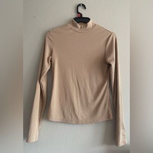 SHEIN Size Medium tan mock neck ribbed long-sleeve shirt